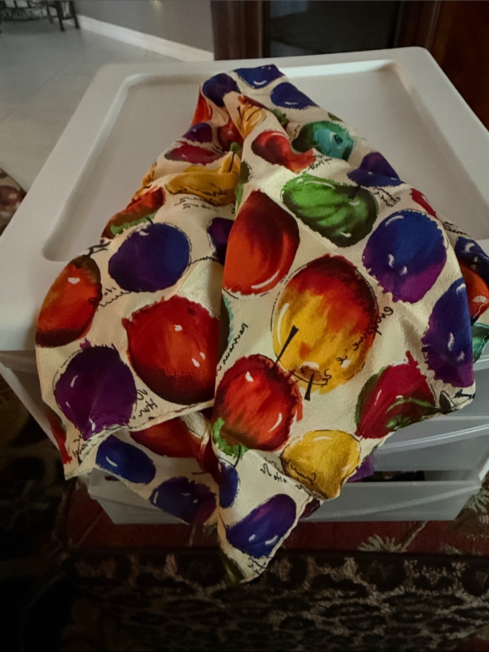 Echo Colorful Fruit Print Decorative Silk Scarf- Multicolor